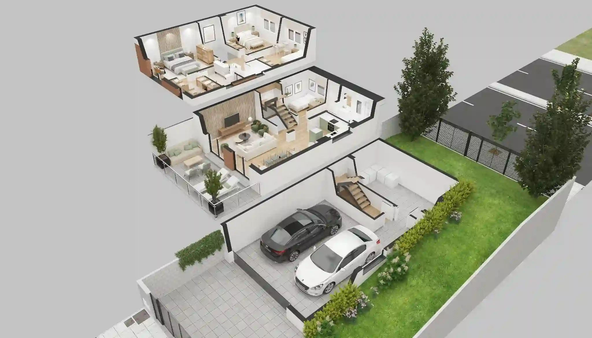 Sección 3D de vivienda ÁBSIDE 2